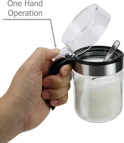 Vista 2 de EIKS - Maceta de vidrio para condimentos con cuchara Para almacenar servir condimentos de sal y especias de azúcar en el restaurante de cocina