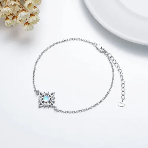 Vista 2 de LONAGO Tobillera de plata de ley 925 con nudo celta para mujer, con nudo de brujas, ajustable, para playa, tobillera, regalos de joyería