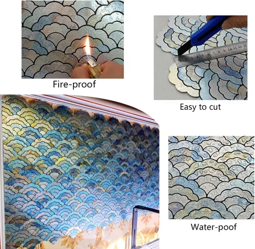 Vista 3 de XUANINY 11 hojas de azulejos autoadhesivos para salpicaduras de metal, mosaico de aluminio en forma de nube adhesivo 3D para decoración de pared