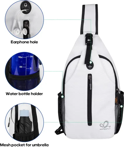 Vista 124 de Waterfly - Mochila cruzada tipo bandolera para viajes y caminatas, bolsa de pecho, Gris, talla única
