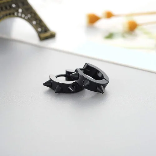 Vista 4 de UM Jewelry, aretes envolventes con puntas con gancho, de acero inoxidable quirúrgico, estilo Punk, para mujer y hombre, acero inoxidable