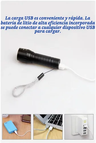 Vista 8 de CLEZGO - Linternas recargables de alto lumens LED, mini linterna recargable USB para el hogar, 3 modos de enfoque ajustable, linterna portátil