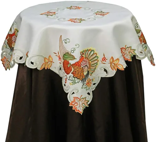 Vista 6 de Creative Linens Juego de 4 manteles individuales de cosecha de otoño de 11 x 17 pulgadas, manteles individuales bordados de pavo y calabaza y hoja