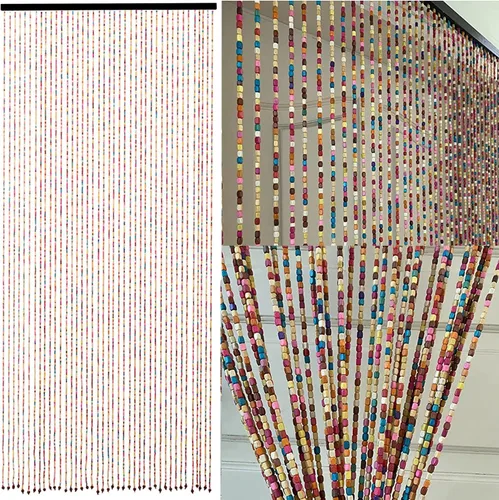 Vista 3 de 41 Hebras Cortina de Cuentas para Puerta de Madera Natural Bambú Colorida Arcoíris Hippie Boho Bohemio Cuentas para Entrada 36 pulgadas x 79