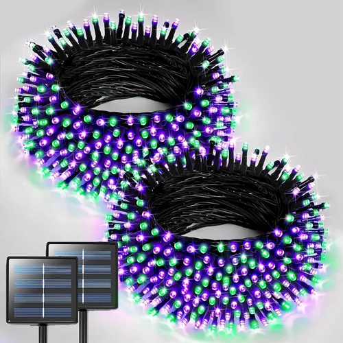 Vista 15 de JMEXSUSS - Paquete de 2, luces solares de Navidad cálidas y multicolor para exteriores, cada una con 100 LED, 10 metros, luces solares impermeables