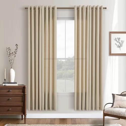 Vista 71 de Cortinas de avena con ojales DUKIYO de 96 pulgadas de largo para sala de estar, comedor, juego de 2 paneles, cortinas de arena y beige