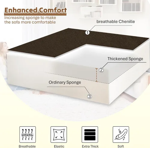 Vista 7 de Sofá modular de felpilla de 85 pulgadas con cama extraíble y Marrón