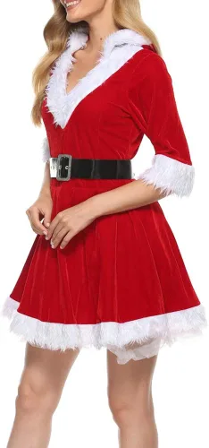 Vista 3 de Thorn Tree Disfraz de señora Claus de Santa Claus con capucha para mujer vestido de Navidad sexy para mujer ropa de dormir