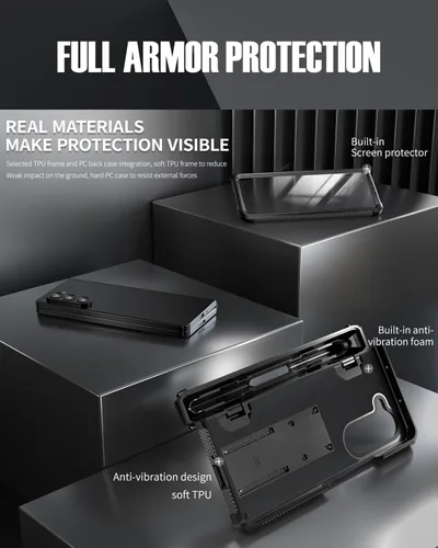 Vista 2 de Rugged Armor - Funda para Samsung Galaxy Z Fold 5, protección de bisagra, soporte para S Pen, función atril, protector de pantalla integrado, Negro