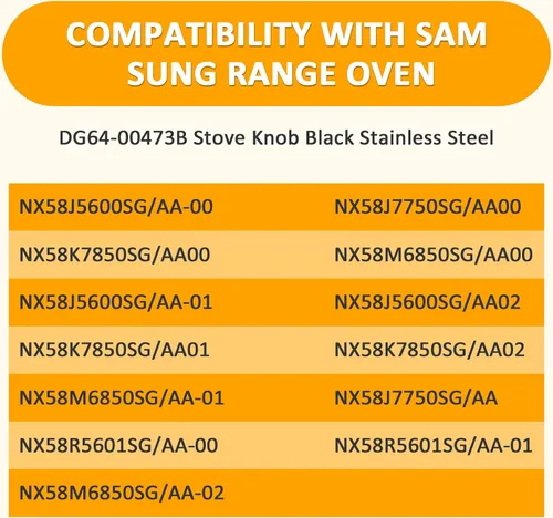 Vista 6 de DG64-00473B Compatible para perillas de horno Samsung NX58M6850SG NX58H5600SS NX58H5650WS NX58J7750SS Samsung Piezas de repuesto para estufas