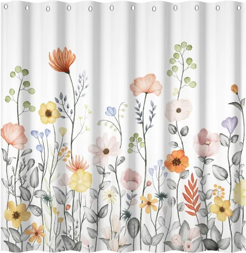 Vista 8 de Yeele Cortina de ducha floral de 36x72 pulgadas, juego de baño retro bonito con flores silvestres de acuarela, cortina de baño natural botánica