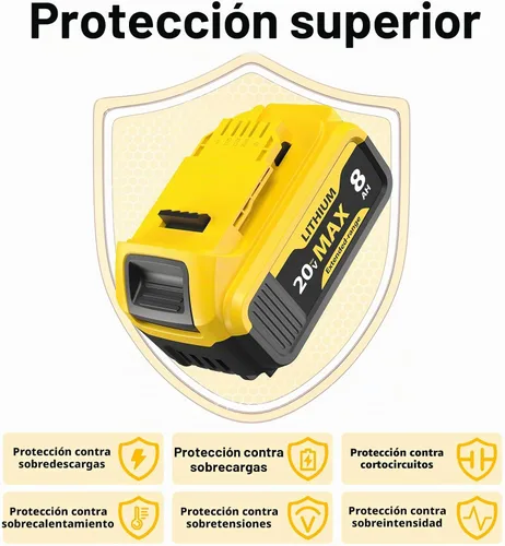 Vista 5 de Paquete de 4 baterías de iones de litio de 8000 mAh para batería Dewalt de 20 V Max, compatible con herramientas DCB200 DCB201 DCB204 DCB206 DCB207