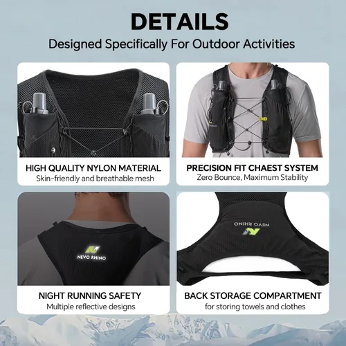 Vista 5 de Chaleco de hidratación para correr para mujeres y hombres, chaleco ligero para agua con 2 botellas blandas TPU de 250 ml, chaleco para corredores