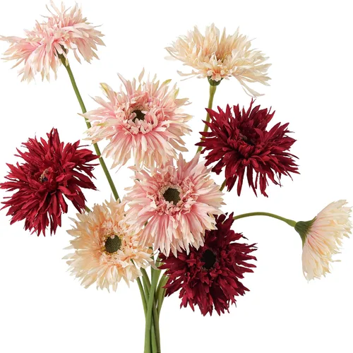 Vista 31 de FiveSeasonStuff Real Touch Gerbera Daisy - Arreglo de flores artificiales y ramo de boda (7 tallos florales, rojo baya)