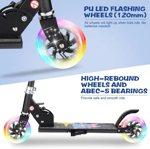 Vista 3 de Patinete para niños de 3 a 12 años - Patinetes para niños con ruedas LED iluminadas y manillar ajustable en 3 niveles, patinete rosa plegable