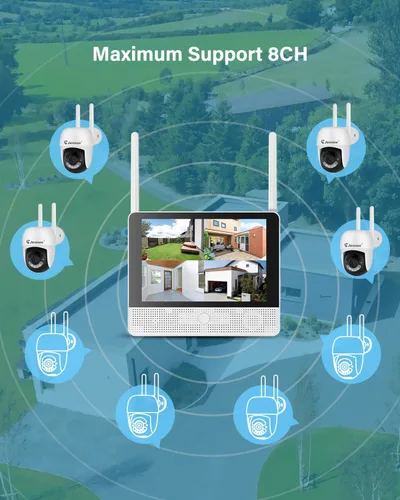 Vista 9 de Jennov Sistema de cámara de seguridad inalámbrica de 5 MP con monitor, kit NVR de 8 canales con 4 cámaras alimentadas por tomacorriente, disco duro