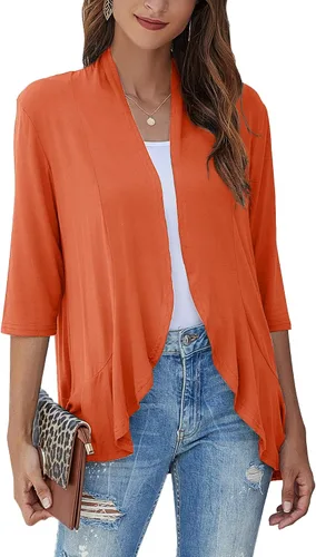 Vista 6 de Bluetime Women Open Front 3/4 Sleeve Cardigan Negro