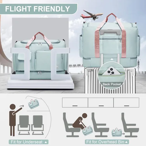 Vista 240 de Pequeña bolsa de gimnasio para mujer, bolsa de viaje con compartimento para zapatos