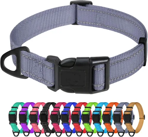 Vista 44 de TagME Collares de nailon reflectantes para perros, collar ajustable clásico para mascotas con hebilla de liberación rápida para cachorros, rosa Rosa