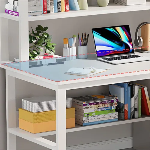 Vista 4 de Mesa rectangular de almacenamiento para niños con 3 cajones, estantería moderna, estantes para mesa de escritura, escritorio de trabajo, mesa de PC
