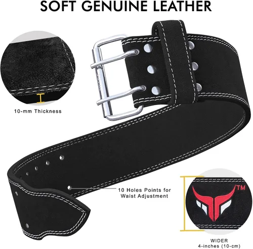 Vista 2 de Mytra Fusion Weight Lifting Belt Double Prong Buckle Power Lifting Belt Leather Weightlifting Belt for Training Gym Workout