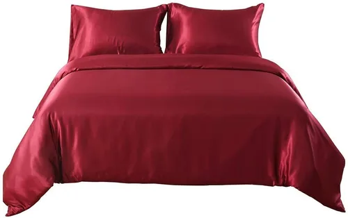 Vista 7 de Juego de edredón 100% satén de seda pura con 2 fundas de almohada, sin arrugas, resistente a la decoloración, una funda de edredón de satén de seda
