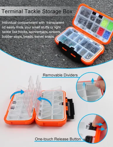Vista 6 de Hlotmeky Pequeña caja de aparejos para kayak, caja de señuelos de pesca impermeable, almacenamiento de terminales, organizador de anzuelos de pesca