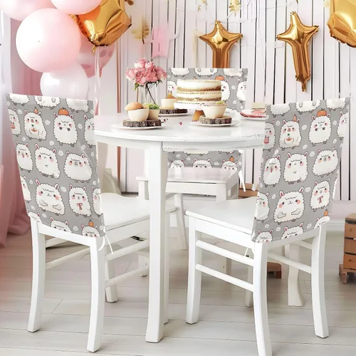 Vista 4 de Chairs Slipcovers Anti-Dust for Party Set of 2 Chair Covers with Bottom Straps cubre sillas para comedor Decor Cute Cartoon Alpaca Dark Grey Kids
