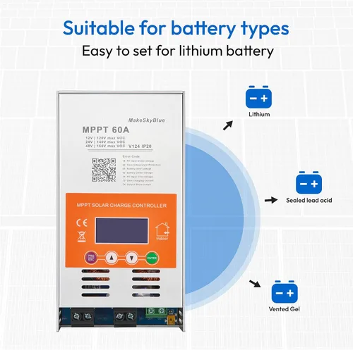 Vista 3 de 60A Controlador de carga solar MPPT V124 – Actualizado, detección automática de 12V/24V/48V, compatible con baterías de plomo-ácido y litio, entrada