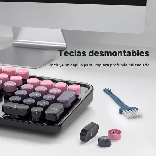 Vista 6 de MOFII Combo de teclado y mouse inalámbricos, teclado retro con teclas redondas de colores, conexión USB Plug Play de 2.4 GHz para PC, laptop