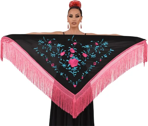 Vista 7 de Mantón Manila para baile flamenco. tamaño medio 63X31 pulgadas
