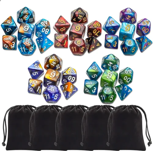 Vista 2 de CiaraQ Juego de dados poliédricos con bolsas negras, compatible con juegos de mesa de Dungeons and Dragons DND RPG MTG