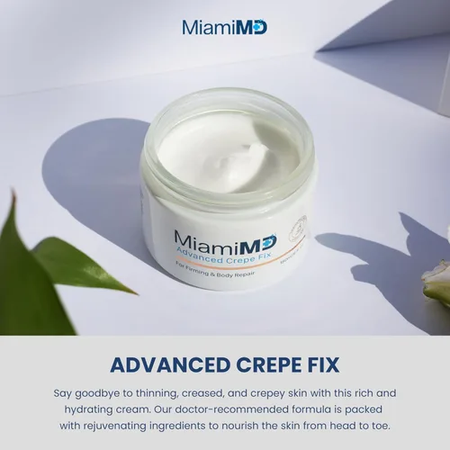 Vista 2 de Miami MD Advanced Crepe Fix – Crema antienvejecimiento reafirmante y tonificante para mujeres – Crema de borrado de crepé facial y cuello – Crema