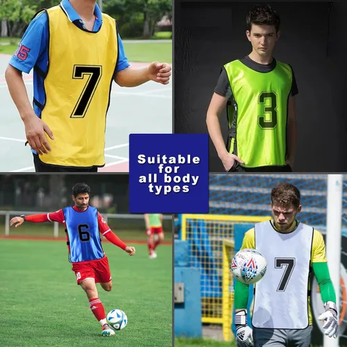 Vista 6 de Augctoer Numbered Soccer Pinnies - Chalecos de entrenamiento, baberos de práctica en equipo Scrimmage para adultos y jóvenes, paquete de 6