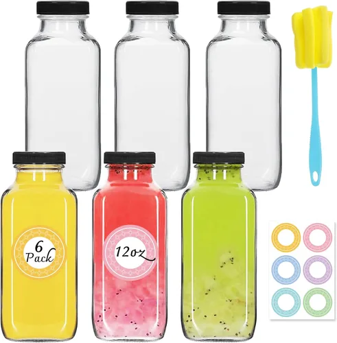 Vista 8 de NEWMIAO 3 paquete de 8 onzas Botellas de jugo de vidrio con tapas, 250 ml Botellas de agua de vidrio reutilizables, recipientes de bebida vacíos