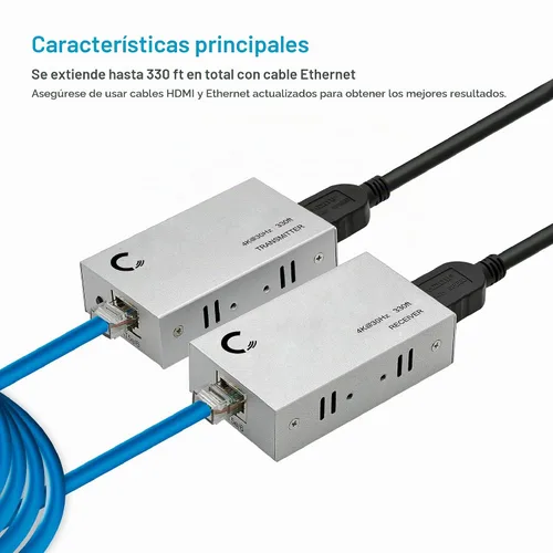 Vista 2 de ET4K100M 4K@30Hz HDMI 1.4 Extensor sobre Cat5e/Cat6/Cat7 - 330 pies (328.1 ft), HDCP 1.4, con bucle, paso IR y protección contra sobretensiones