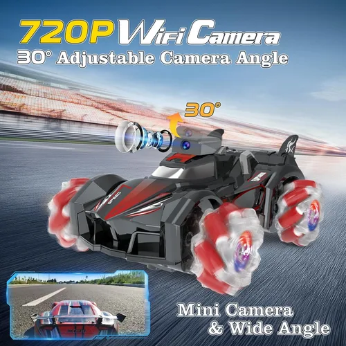 Vista 3 de Yasola Auto RC con cámara para niños, control remoto giratorio de 360° de alta velocidad, vehículo de acrobacias de juguete para niños y niñas