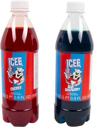 Vista 7 de ICEE Slushie Snow Cono Machine Bundle. Auténtica máquina de afeitar de hielo ICEE para encimera casera, paquete de 2 jarabes ICEE y 20 vasos