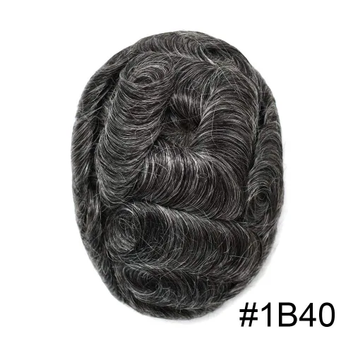 Vista 2 de Hombres Toupee Europea Real Cabello Humano Pieza Todo V-looped 0.002 in Piel Ultra Delgado Toupee para Hombres Sistema de Reemplazo de Cabello