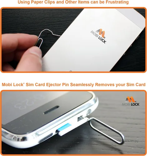 Vista 5 de Mobi Lock Herramienta de extracción de bandeja de tarjeta SIM de 10 piezas compatible con todos los teléfonos inteligentes y tabletas, iPhones