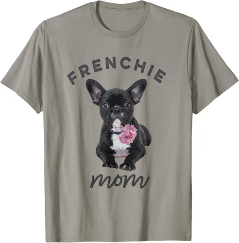Vista 27 de Camiseta Bulldog Francés para Mujer, Frenchie Mom, Flor, Negro, S