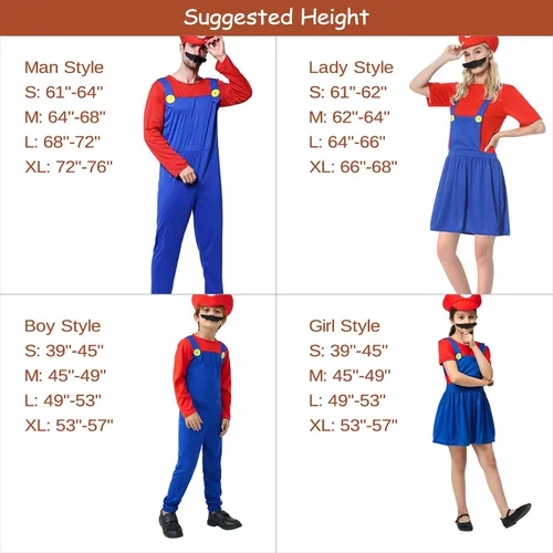 Vista 4 de VISVIC Super Costume Brothers - Disfraz de cosplay con sombrero de bigote para hombres, mujeres, adultos, niños y adolescentes