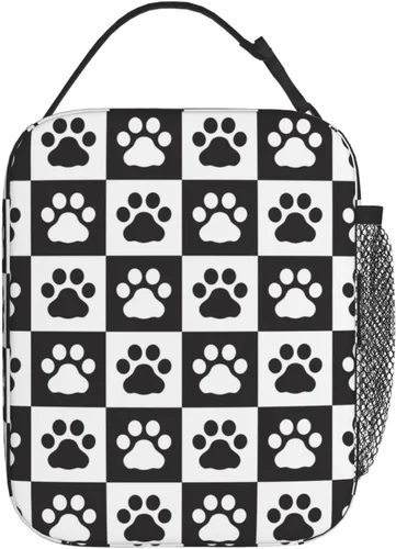 Vista 3 de Lonchera con diseño de pata de perro en blanco y negro, portátil, reutilizable, con cremallera, para picnic diario, trabajo, oficina, viajes Patas