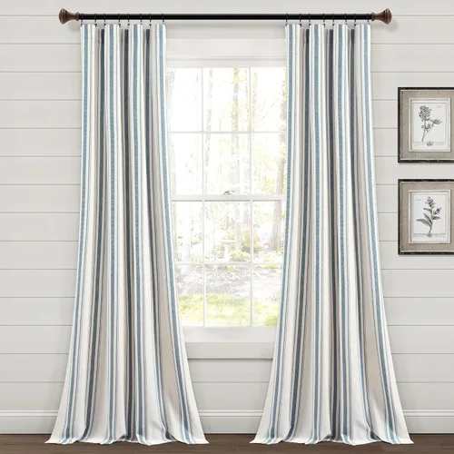 Vista 11 de Lush Decor Farmhouse Stripe - Par de paneles de cortinas de ventana de algodón teñido con hilo a rayas, 42" A x 84" L, Gris - Encanto rústico