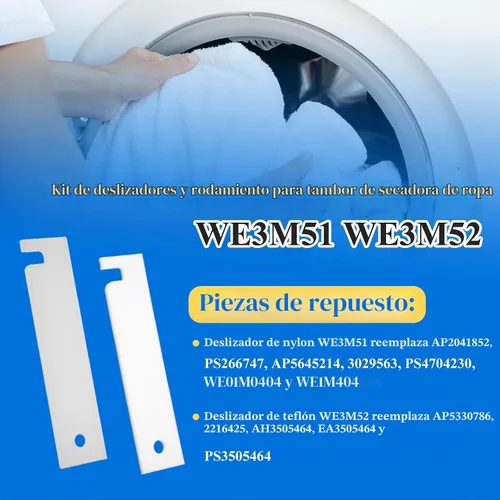 Vista 4 de 20 piezas WE3M51 WE3M52 Kit de reemplazo de rodamiento de tambor para secadora de ropa
