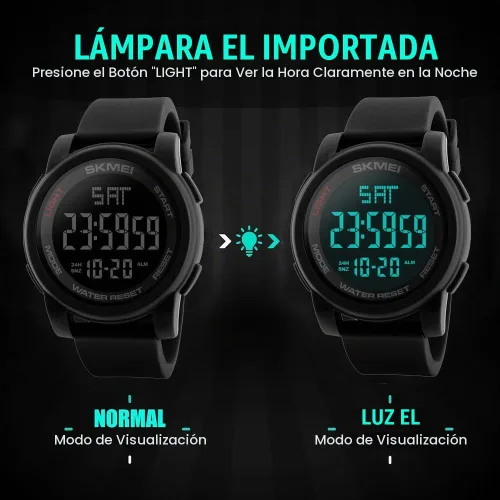 Vista 2 de SKMEI Simple Digital Relojes Militares Impermeable Electrónico LED Doble Hora Negro Reloj
