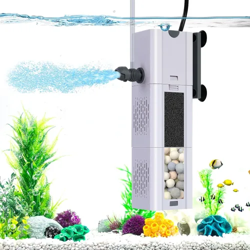 Vista 11 de Filtro de acuario de 132 GPH 4-en-1, filtros de tanque de peces de 10-40 galones para filtración y oxigenación, filtro para tanque de peces