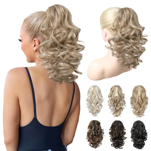 Vista 11 de REECHO Extensión de cola de caballo de 12 pulgadas, pinza de cola de caballo rizada y ondulada clásica para mujeres - Negro