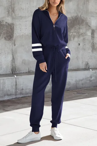 Vista 154 de PRETTYGARDEN Conjunto de suéter de 2 piezas para mujer, sudadera con cremallera, pantalones deportivos, ropa casual