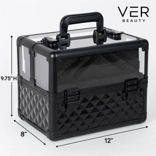 Vista 7 de Ver Beauty Estuche de maquillaje profesional con 4 bandejas extensibles, compartimento central grande, organizador de viaje con cerradura, carcasa